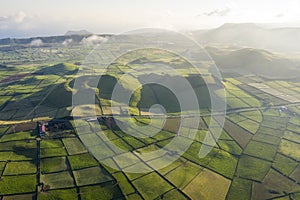 Aerial views on the typical abstract countryside of the east of Terceira Island, one of the islands of the AÃ§ores Azores