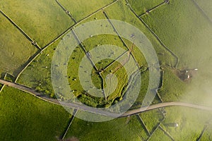 Aerial views on the typical abstract countryside of the east of Terceira Island, one of the islands of the AÃ§ores Azores