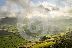 Aerial views on the typical abstract countryside of the east of Terceira Island, one of the islands of the AÃ§ores Azores