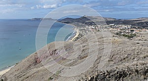 Aerial of Vila Baleira cove shore, Porto Santo island photo