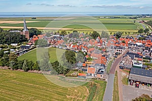 Aerial from the village Holwerd aan Zee in Friesland the Netherlands
