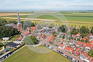 Aerial from the village Holwerd aan Zee in Friesland the Netherlands