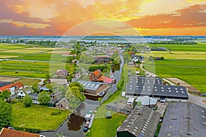 Aerial from the village Zevenhuizen in the countryside from the Netherlands