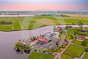 Aerial from the village Zevenhuizen in the countryside from the Netherlands