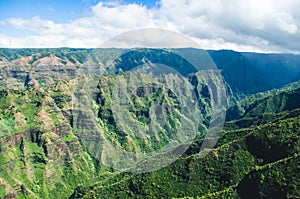 Aerial voew of the typical abrupt mountain ranges in Kauai, US