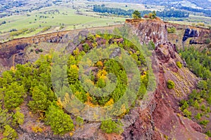 Aerial volcanic crater view in autumn