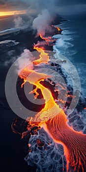 Aerial Volcano Photography: Stunning Beach View With Lava River