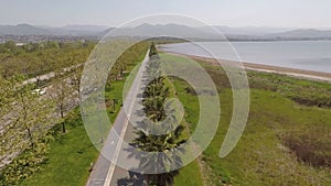 aerial walking road and seashore