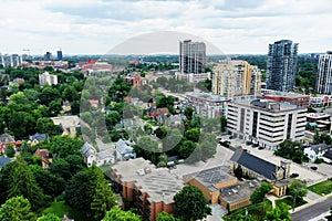 Aerial of Waterloo, Ontario, Canada downtown