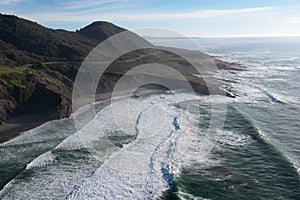 Aerial of Waves and Northern California Coast