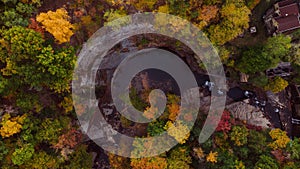 Aerial of Wells Falls & Van Nattas Pumping Station - Autumn - Ithaca, New York