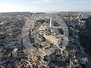 Aerial of the white buildings of the Sassi di Matera in Italy photo