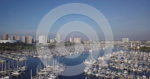 Aerial wide angle move forward shot of Shoreline Yachts