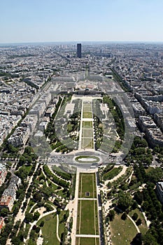 Aerial, wide angle view of Paris