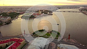 Aerial wide angle view of Petropavlovskaya krepost and vasilyevskiy island of Saint-Petersburg.