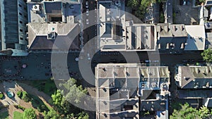 Aerial wide top down shot of downtown New Orleans city, Louisiana