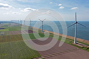 Aerial from wind turbines in the IJsselmeer in Friesland  in the Netherlands