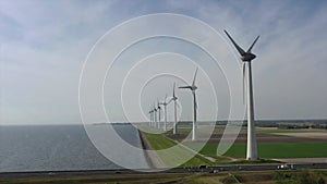 Aerial from windmills at the IJsselmeer in the Netherlands