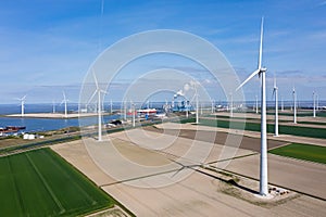 Aerial from windmills and industry at Eemshaven in the Netherlands