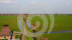 Aerial from windmills at Kinderdijk in the Netherlands