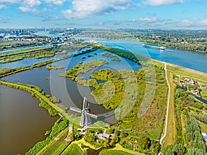 Aerial from windmills at Kinderdijk in the Netherlands