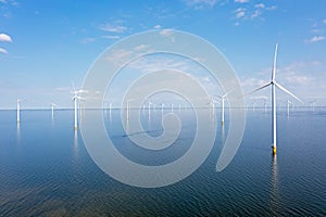 Aerial from windturbines at the IJsselmeer in the Netherlands