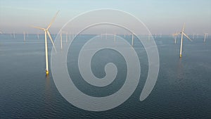 Aerial from windturbines at the IJsselmeer in the Netherlands