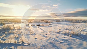 Aerial Winter Landscape Photography: Villagecore In Rural Finland