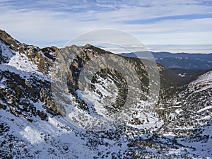 Aerial winter landscape of Rila Mountain, Bulgaria