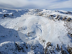 Aerial winter landscape of Rila Mountain, Bulgaria