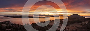 Aerial Winter Sunrise Over Hale Passage and Lummi Island.