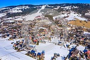 Aerial winter Tatra mountain landscape of zakopane