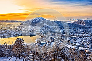 Aerial winter view of Bergen