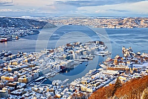 Aerial winter view of Bergen