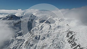 Aerial Winter view of Pirin Mountain near Dzhangal Peak, Bulgaria