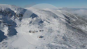 Aerial Winter view of Rila mountain near Musala peak, Bulgaria