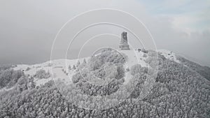 Aerial winter view of the Shipka National Monument