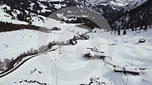 Aerial of a wooden house near a river