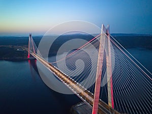 Aerial of Yavuz Sultan Selim Bridge, Istanbul. Empty streets amid coronavirus total lockdown in the Mega City. One of the longest