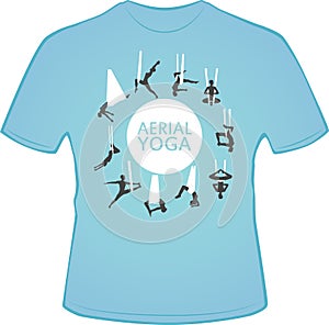 Aerial yoga t-shirt design with woman silhouettes