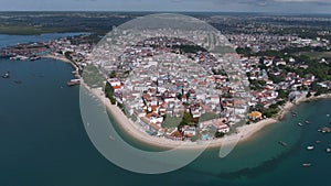 Aerial of Zanzibar Stone Town coastline