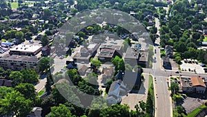 Aerial zoom of Milton, Ontario, Canada on beautiful morning 4K