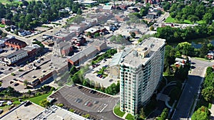 Aerial zoom of Milton, Ontario, Canada on fine spring morning 4K