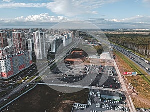 Aerialphoto modern downtown, car Parking.
