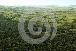 Aerials of Lewa Conservancy showing fence line of protected areas and encroaching farming in Kenya, Africa photo