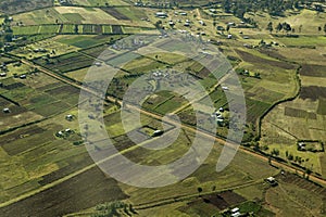 Aerials of Lewa Conservancy showing fence line of protected areas and encroaching farming in Kenya, Africa photo