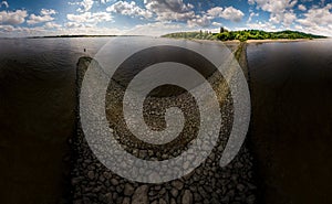 Aerialview on the River Elbe at stone dyke photo