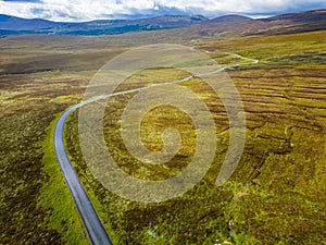 Aerialview of Road, Bogs with mountains in background in Sally gap photo