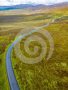 Aerialview of Road, Bogs with mountains in background in Sally gap photo