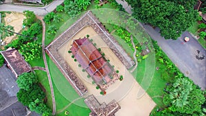 Aerialview of Wat Ton Khen, old wooden temple in lanna style, Chiang Mai, Thailand